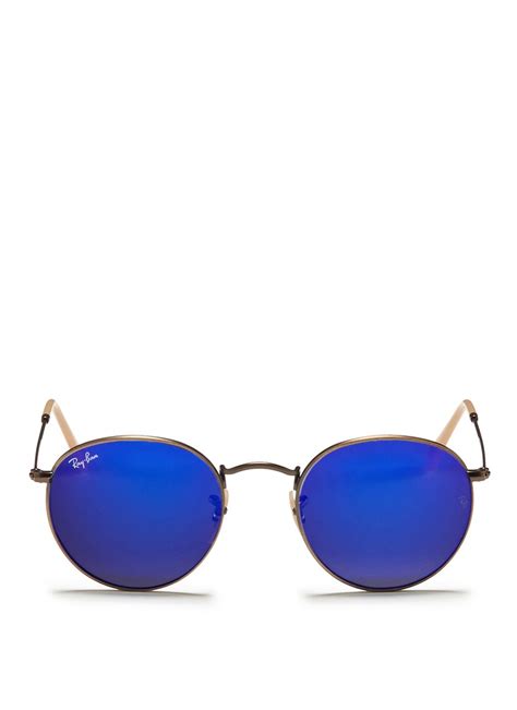 round blue reflective sunglasses|ray ban blue reflective sunglasses.